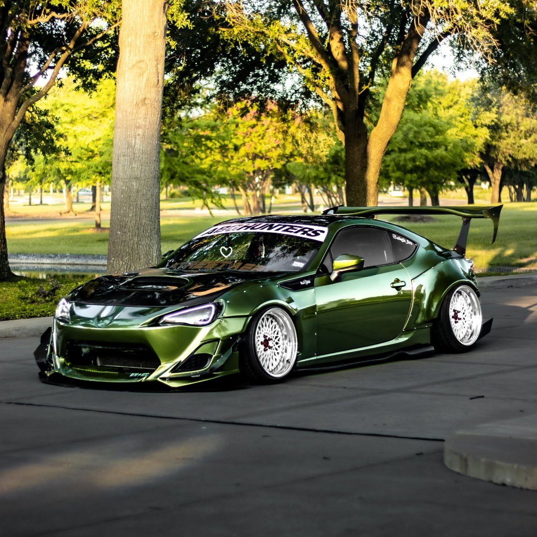 Metallic Mamba Green Vinyl Wrap on Front Shot of Scion FRS