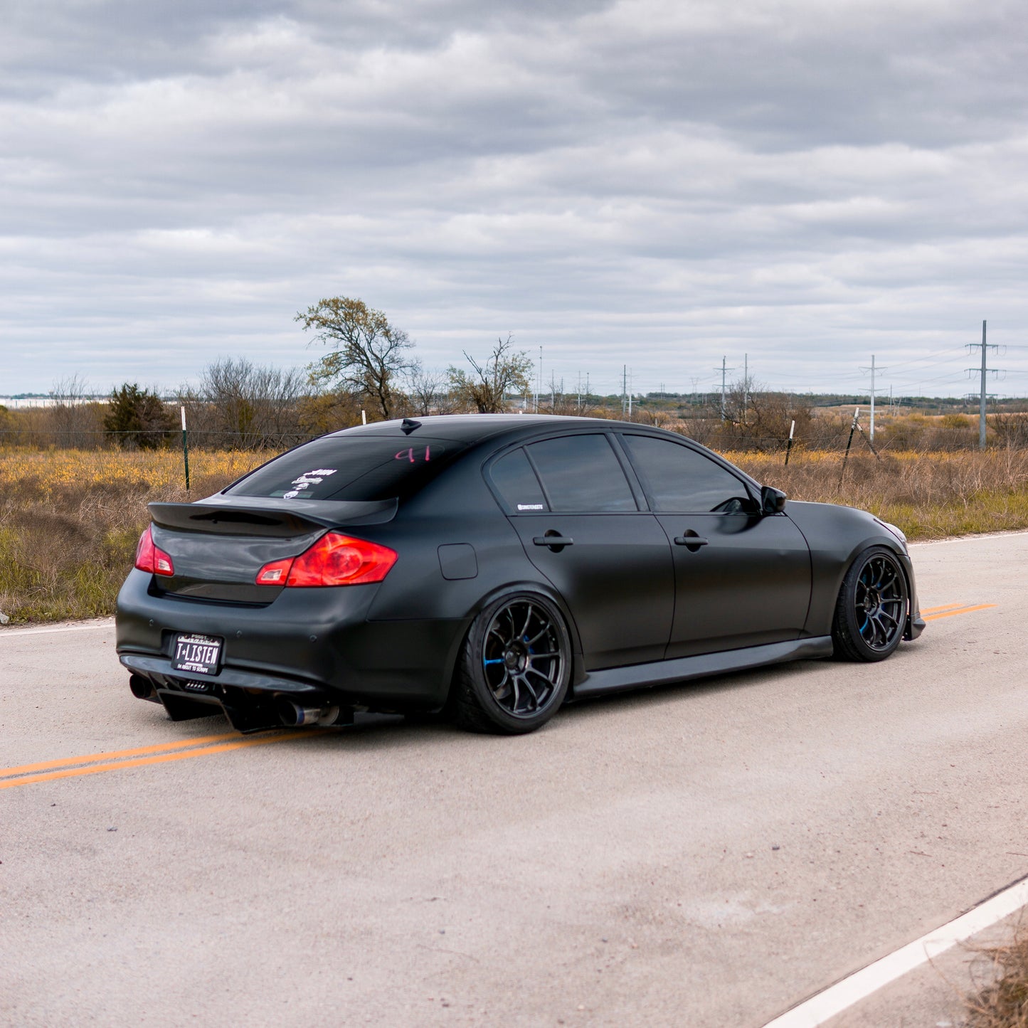 Classy Satin Black Vinyl Wrap on Rear Shot of G37 Sedan