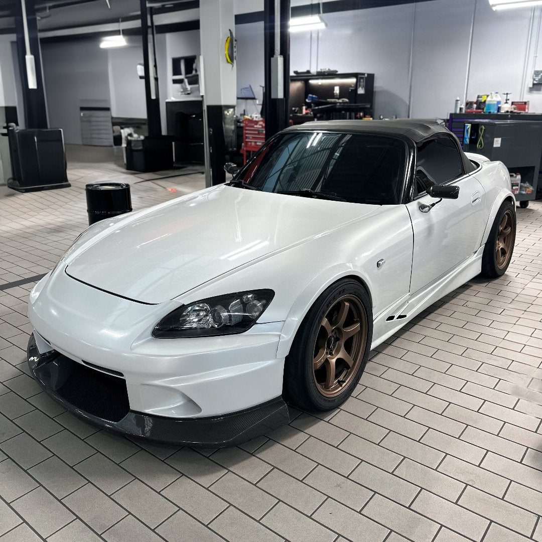 Pearlescent Aluminum White Vinyl Wrap on Front View of Honda S2000